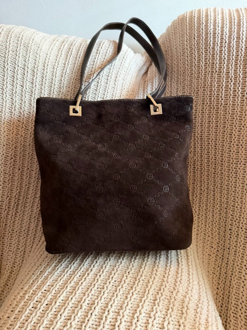 Giani Bernini Brown Leather Monogram Tote Shoulder Bag